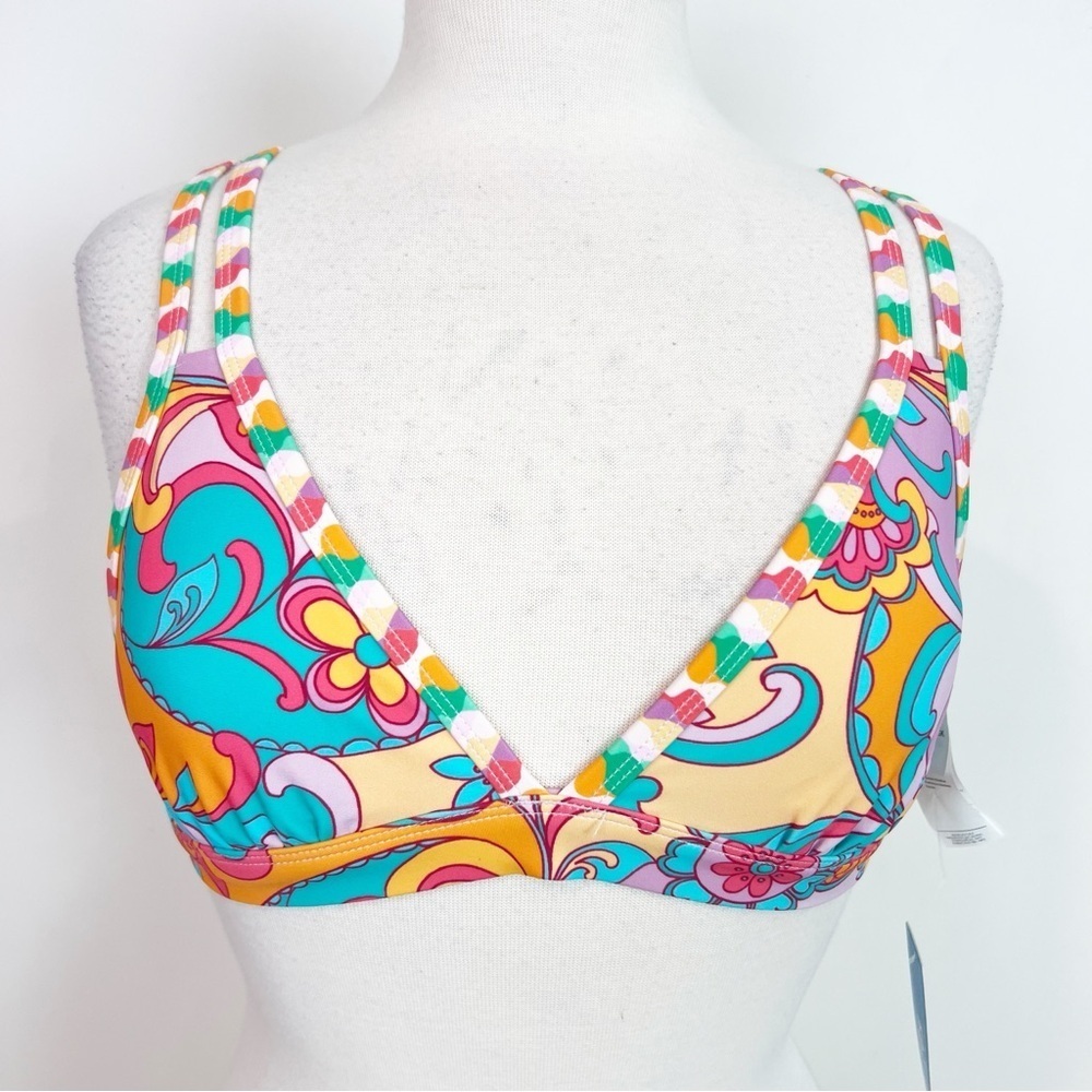 CUPSHE ORANGE TEAL MULTICOLOR PAISLEY BIKINI TOP NWT SZ SMALL